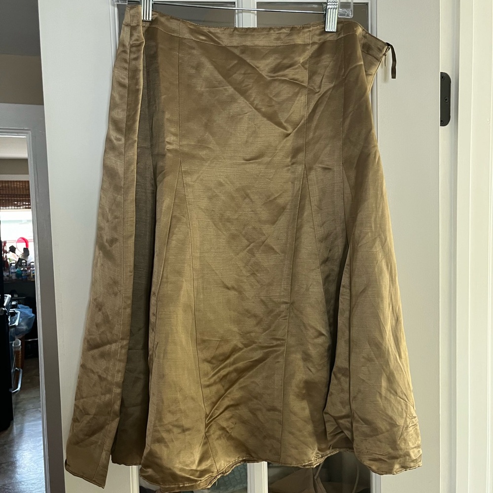 Gold linen and rayon full midi skirt